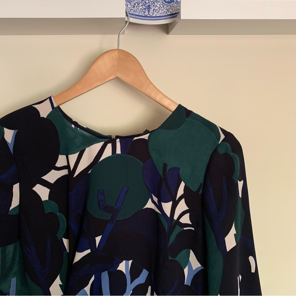 NEW ANN TAYLOR Gathered Waist Printed Long Sleeve Shift Dress 10